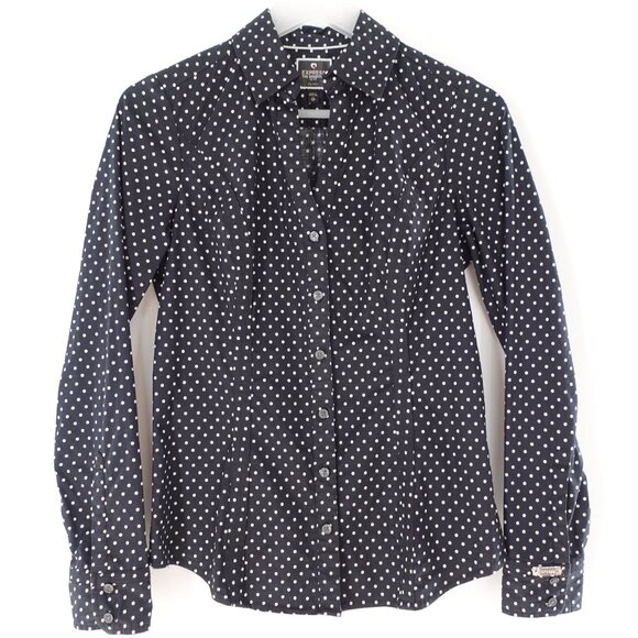 Express XS Button Down Long Sleeve Polka Dot Shirt Top Blouse - Picture 1 of 9